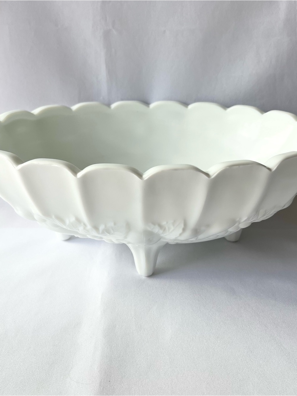 Vintage Milk Glass Large Oval Footed Fruit Bowl from Indiana Glass Co. 1950's